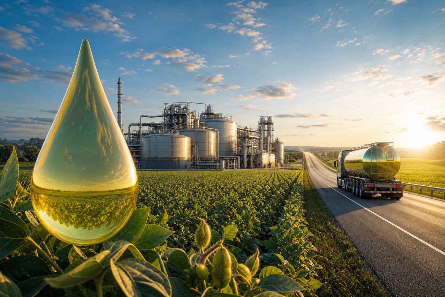 Produção de biodiesel entre lavoura de soja, biorrefinaria e transporte no Brasil